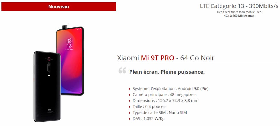 Xiaomi Mi 9T Pro Free Mobile